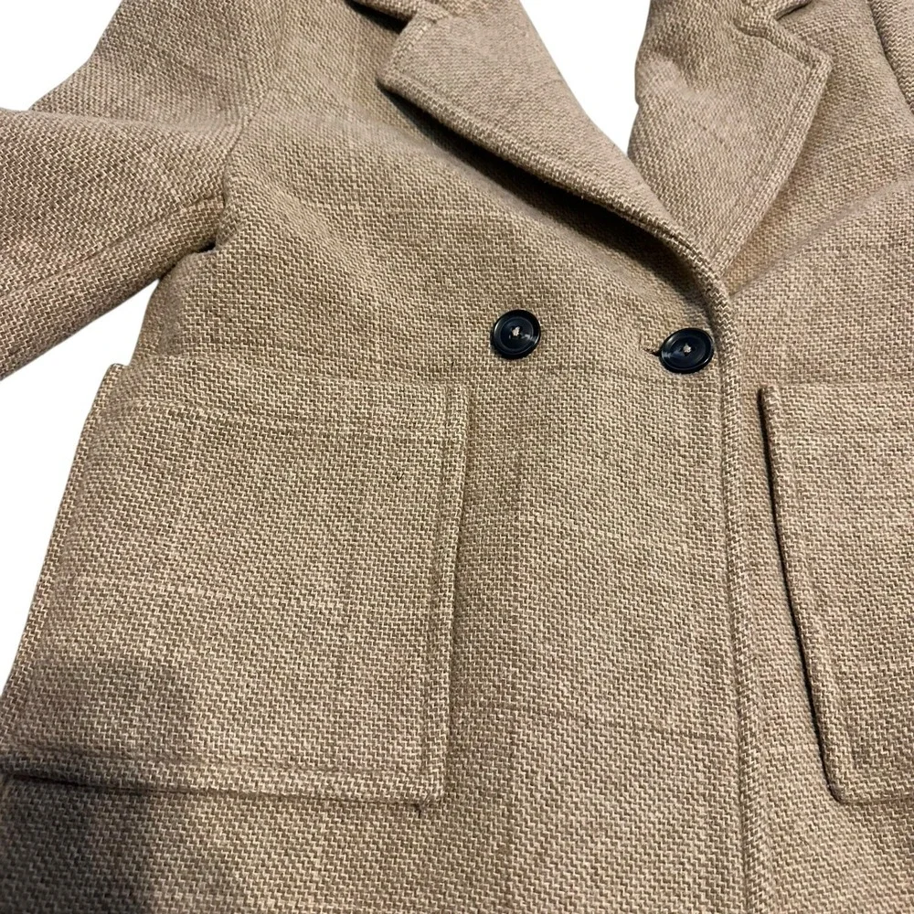 Zara Girls woll blend double‎ breasted coat size 9c/134 cm Pre Owned Beige/Tan